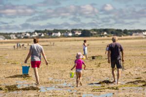 Famille pêchant à pied sur la plage de Riantec