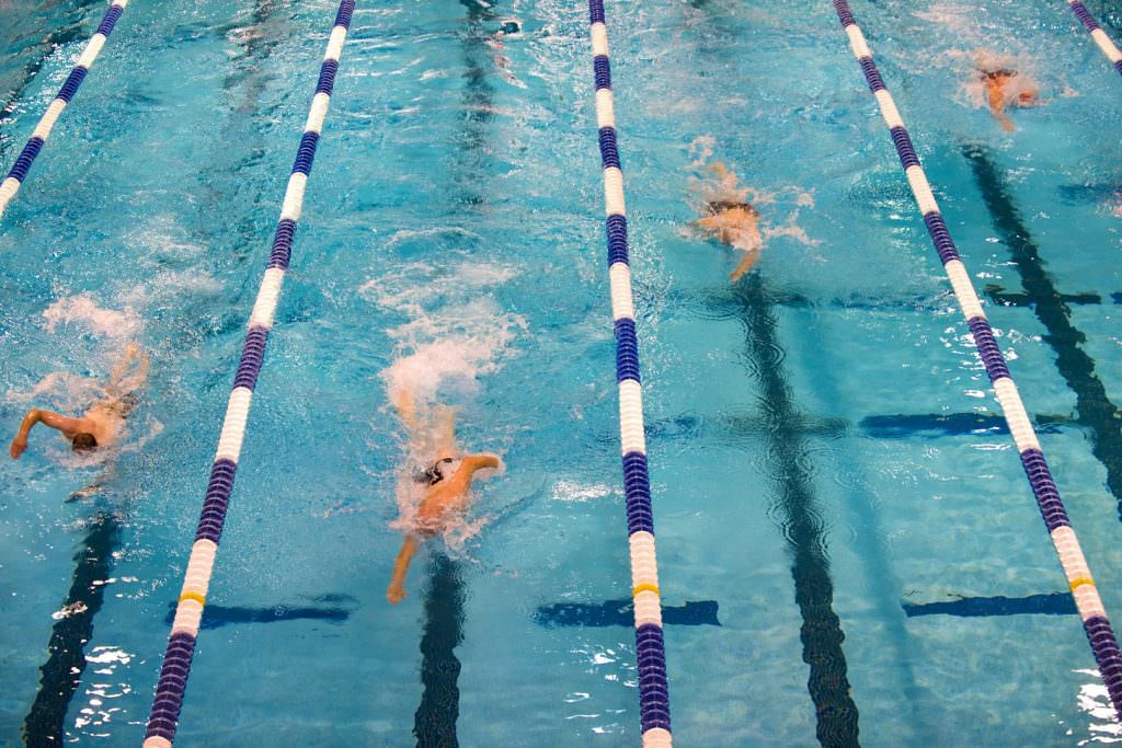 Nageurs et lignes de nage en piscine