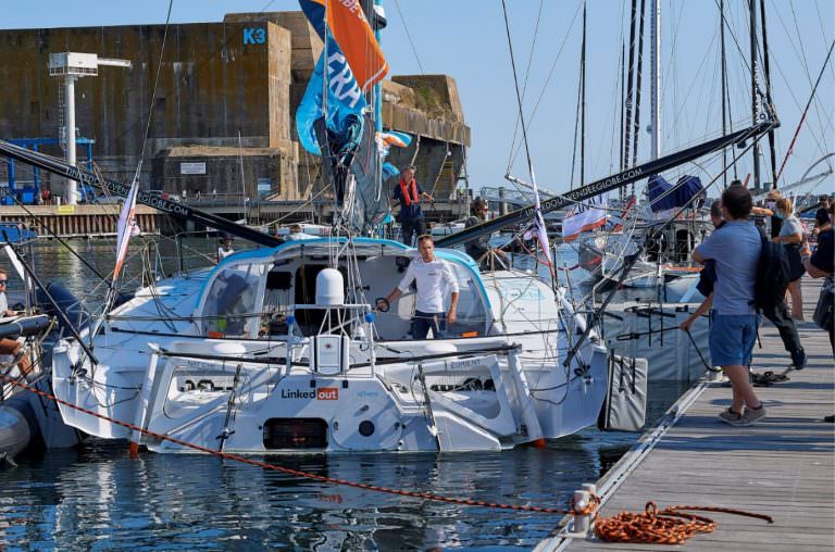 Lorient La Base, ambiance sur les pontons e avec Thomas Ruyant sur son Imoca Linkeout durant la course de l'Atlantique le Télégramme