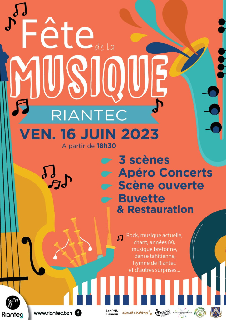 Affiche de la Fête de la musique à Riantec, vendredi 16 juin 2023