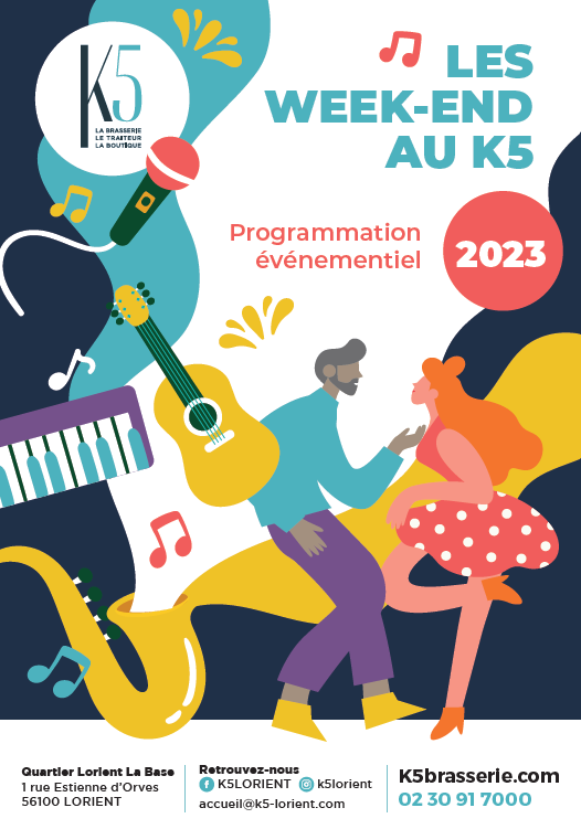 Programmation événementielle pour 2023 - soirées et déjeuners dansants au restaurant K5 by Paul à Lorient La Base (Morbihan) 