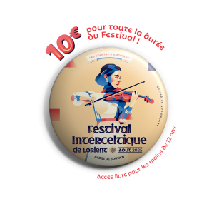 Badge de soutien du Festival Interceltique de Lorient 2024, du 12 au 18 août, année de la Jeunesse Celte (Morbihan, Bretagne Sud)