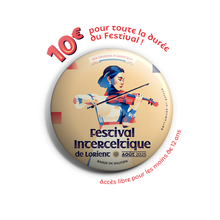 Badge de soutien du Festival Interceltique de Lorient 2024, du 12 au 18 août, année de la Jeunesse Celte (Morbihan, Bretagne Sud)