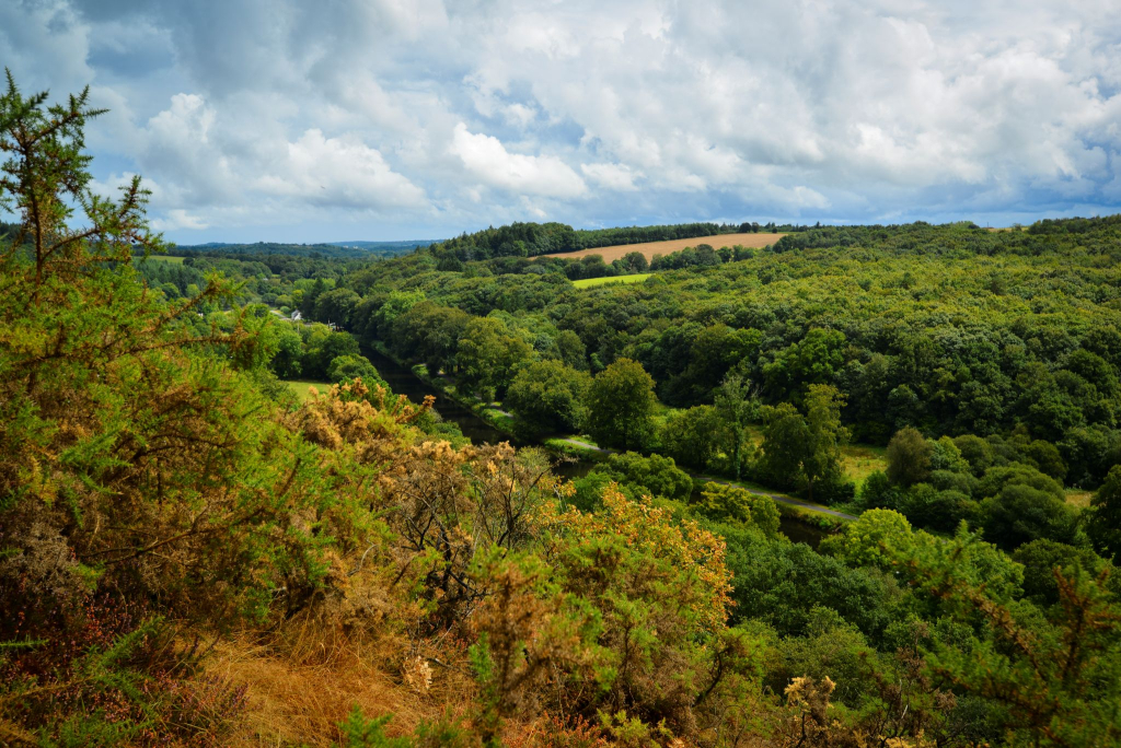 Vue panoramique sur la vallée du Blavet depuis le village de Poul Fetan à Quistinic (Morbihan)