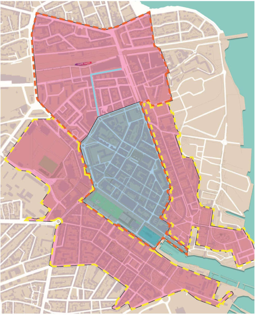 Carte des zones de stationnement gratuit (bleues) dans le centre-ville de Lorient (Morbihan)