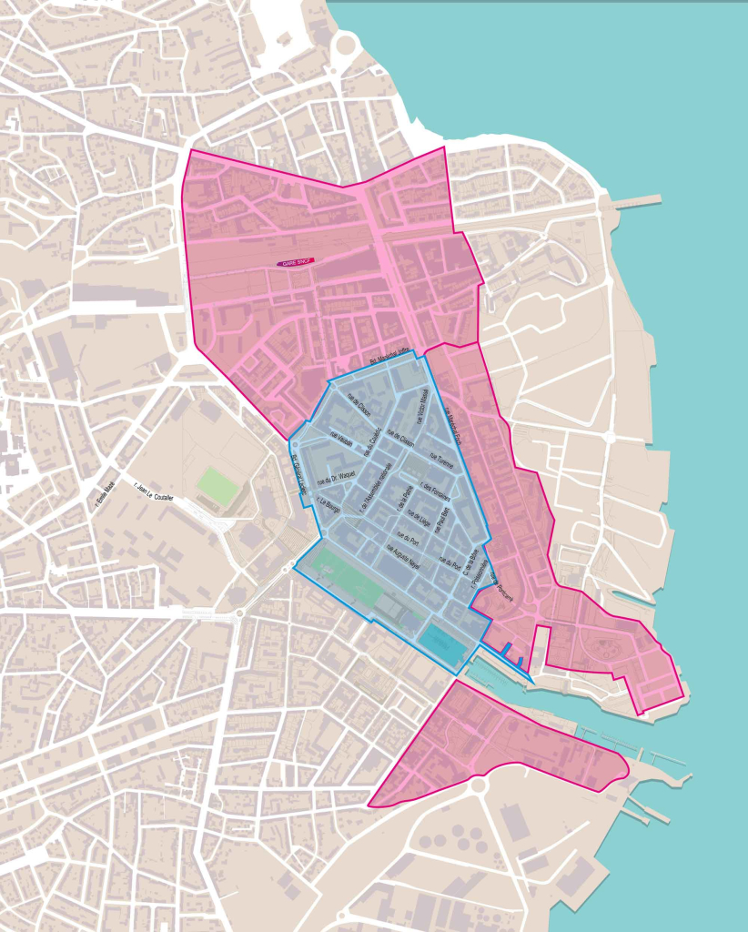 Carte des zones de stationnement réglementées dans le centre-ville de Lorient (Morbihan)