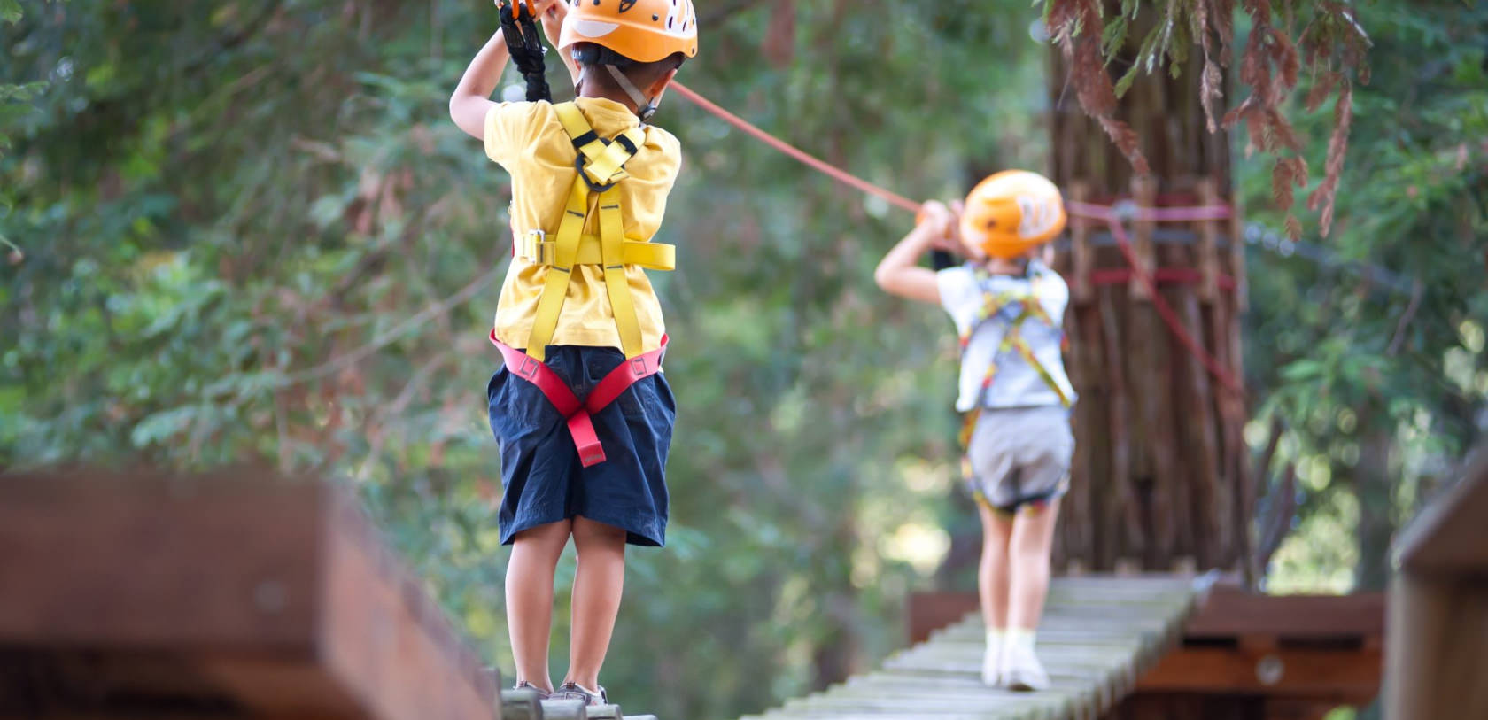 ©Shutterstock. Enfants sur un accrobranche Enfants sur un accrobranche.