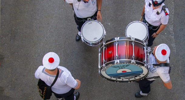 Le Bagad de Lann-Bihoué au Festival interceltique de Lorient (Morbihan)