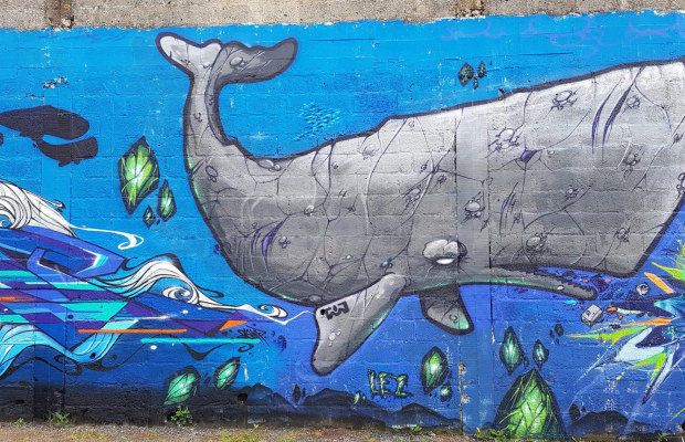 Graff d'un cachalot par LEZ et SAMP, extrait d'une fresque murale au Port de pêche de Lorient