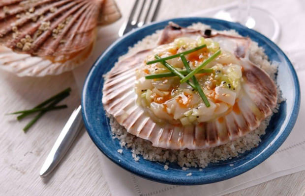 Recette de coquilles Saint-Jacques et huile de homard de Groix & Nature (Morbihan)